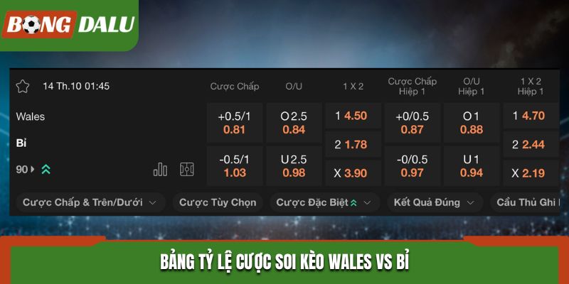 Soi kèo Wales vs Bỉ ở  bảng tỷ lệ cược trong trận đấu